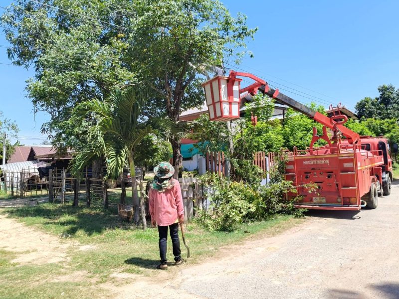 งานป้องกันและบรรเทาสาธารณภัย  ออกดำเนินการตัดแต่งกิ่งไม้ หมู่ 10